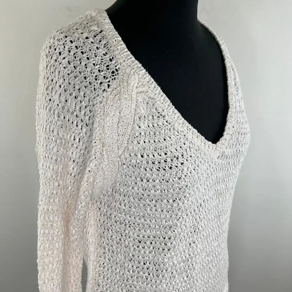 White + Warren Cotton Blend Long Sleeve Open Knit Sweater Size S Small